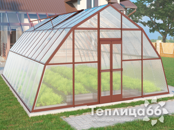 Теплица Рада Балхаш из поликарбоната, 5х8 метров, коричневая